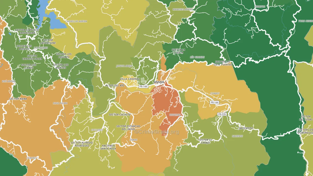 Jayuya Municipio, PR Map of Burglary Rates