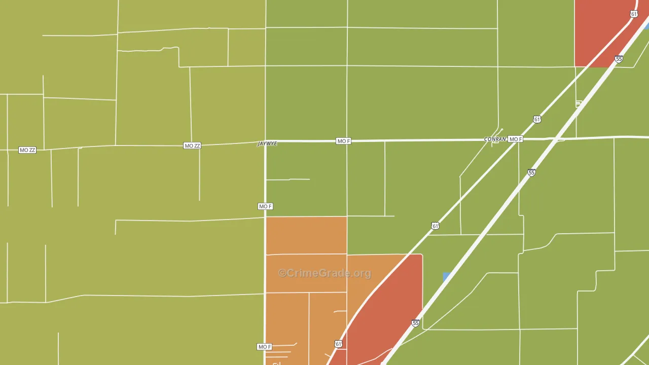 Jaywye, MO Map of Burglary Rates