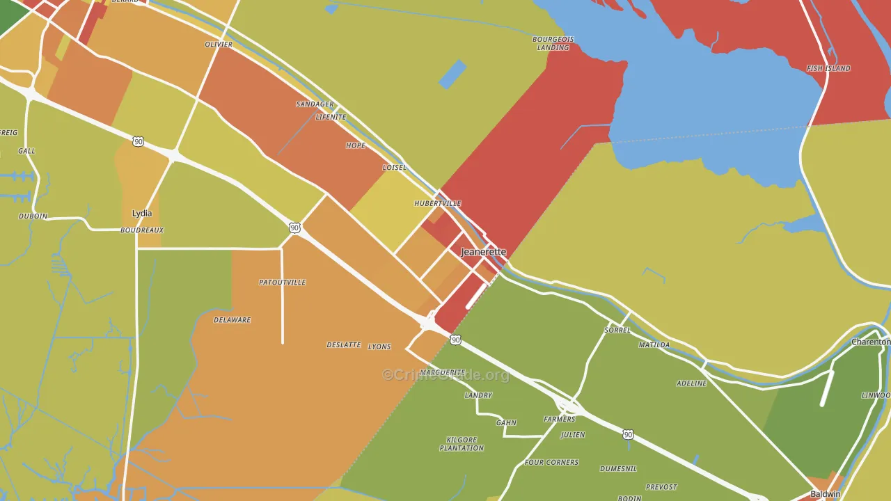 Jeanerette, LA Map of Burglary Rates