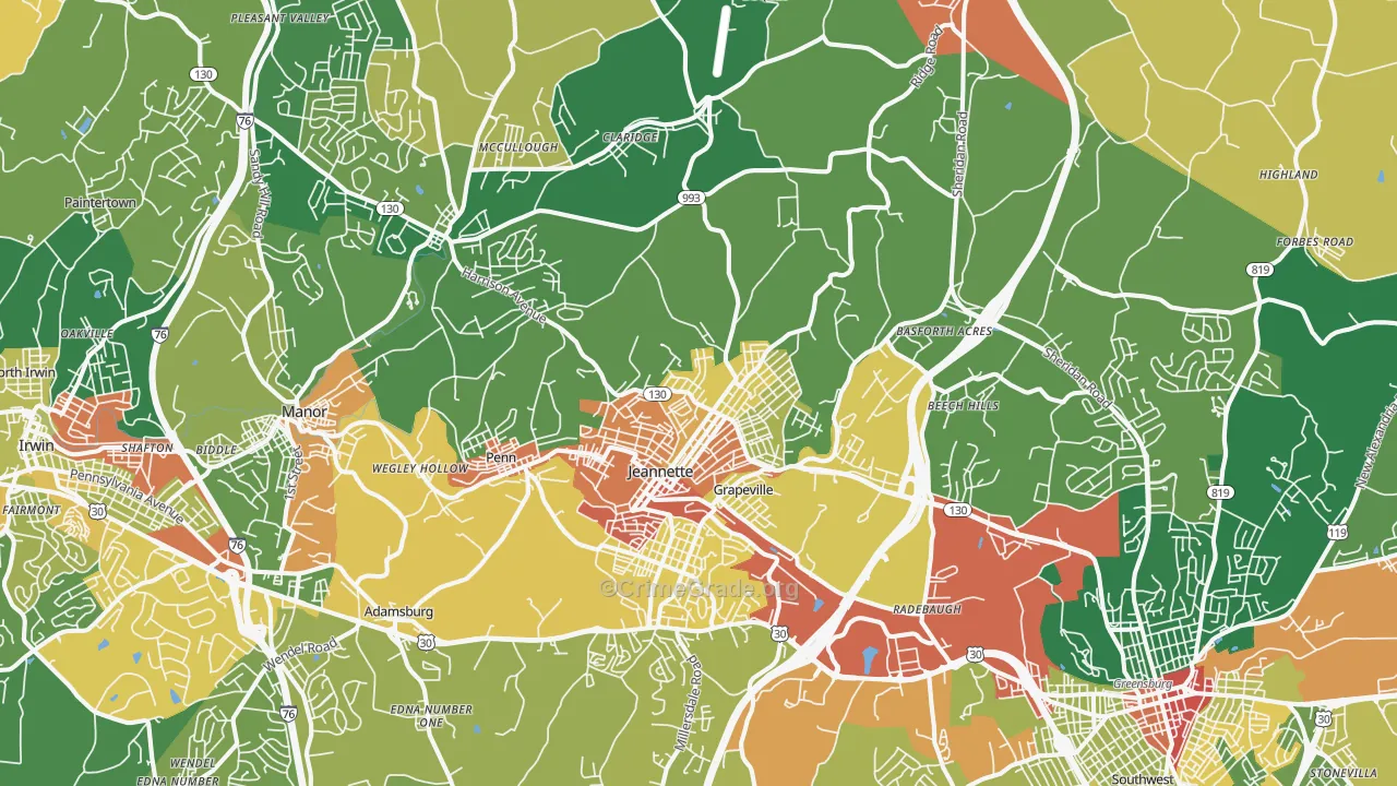 Jeannette, PA Map of Burglary Rates