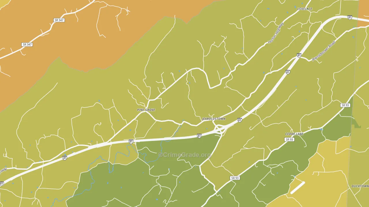 Jearoldstown, TN Map of Burglary Rates
