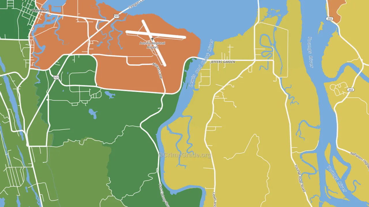 Jeffers Garden, OR Map of Burglary Rates