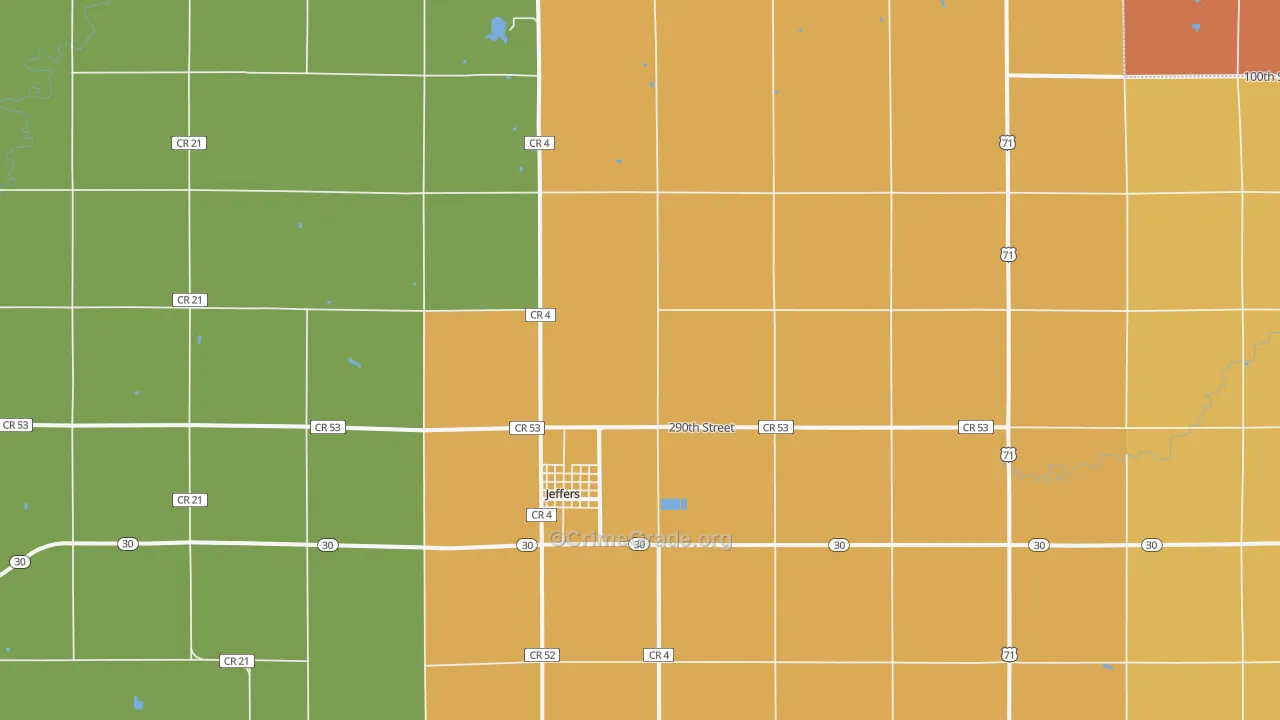 Jeffers, MN Map of Burglary Rates
