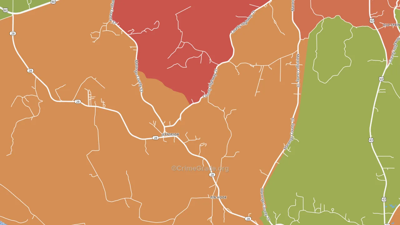 Jefferson, AL Map of Burglary Rates