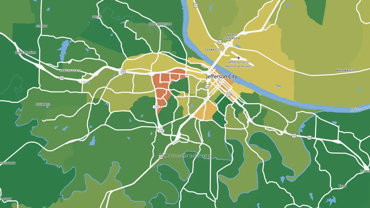 Jefferson City, MO Map of Burglary Rates
