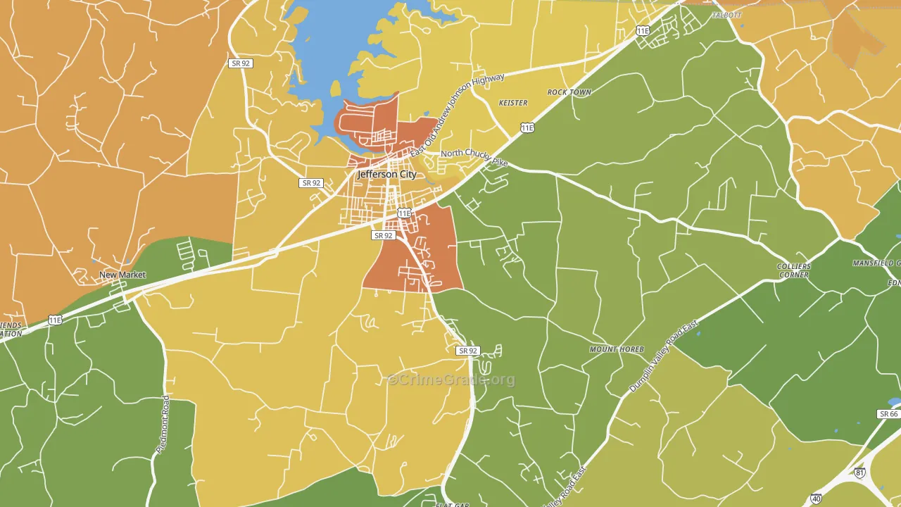 Jefferson City, TN Map of Burglary Rates