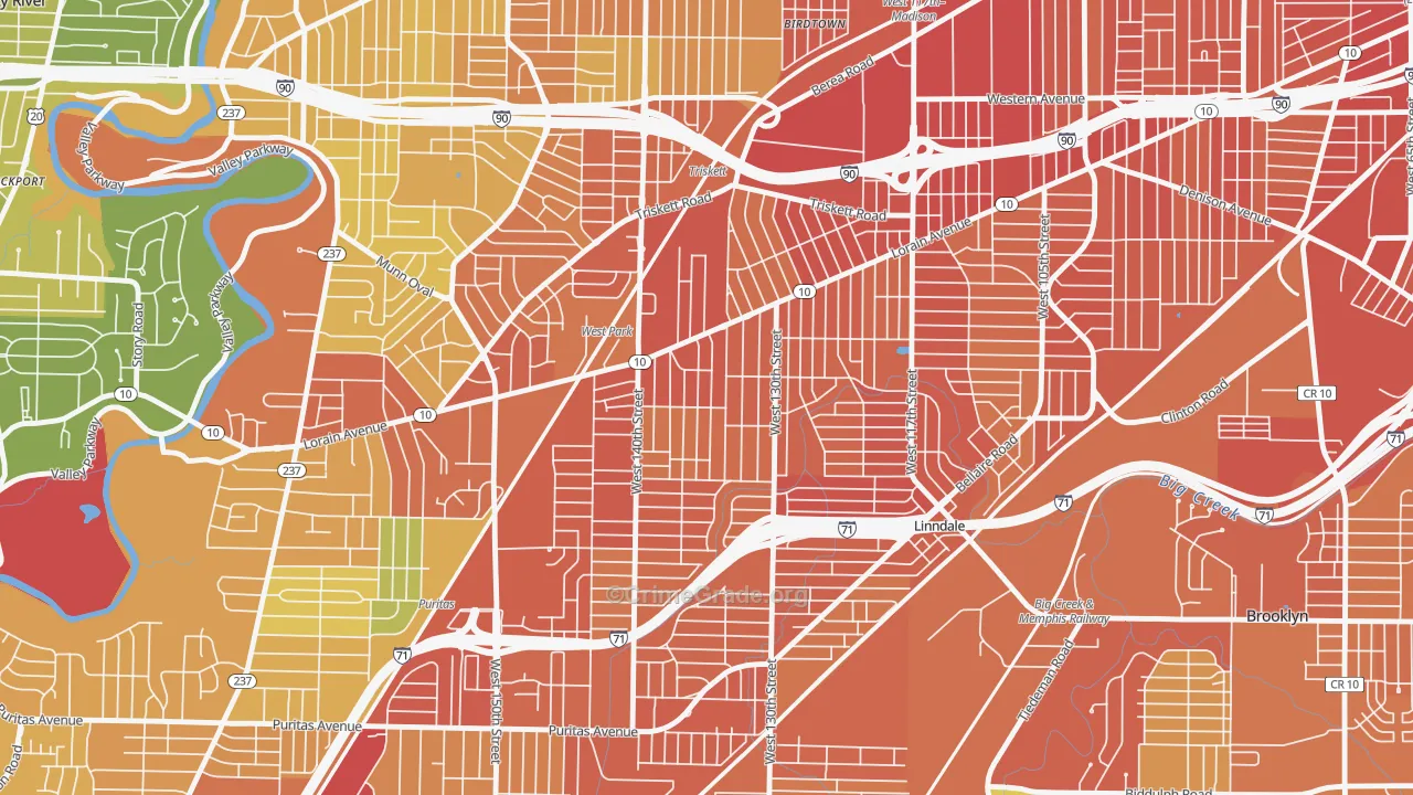 Jefferson, Cleveland, OH Map of Burglary Rates