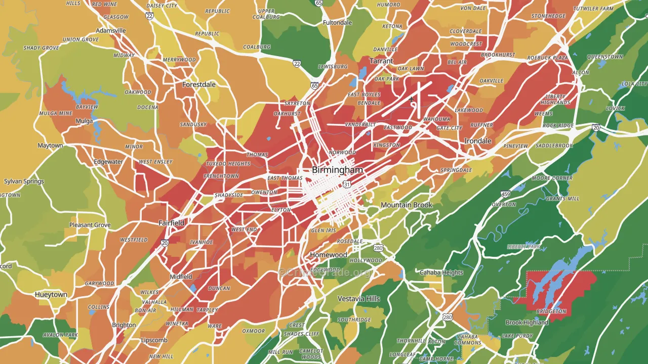 Jefferson County, AL Map of Burglary Rates