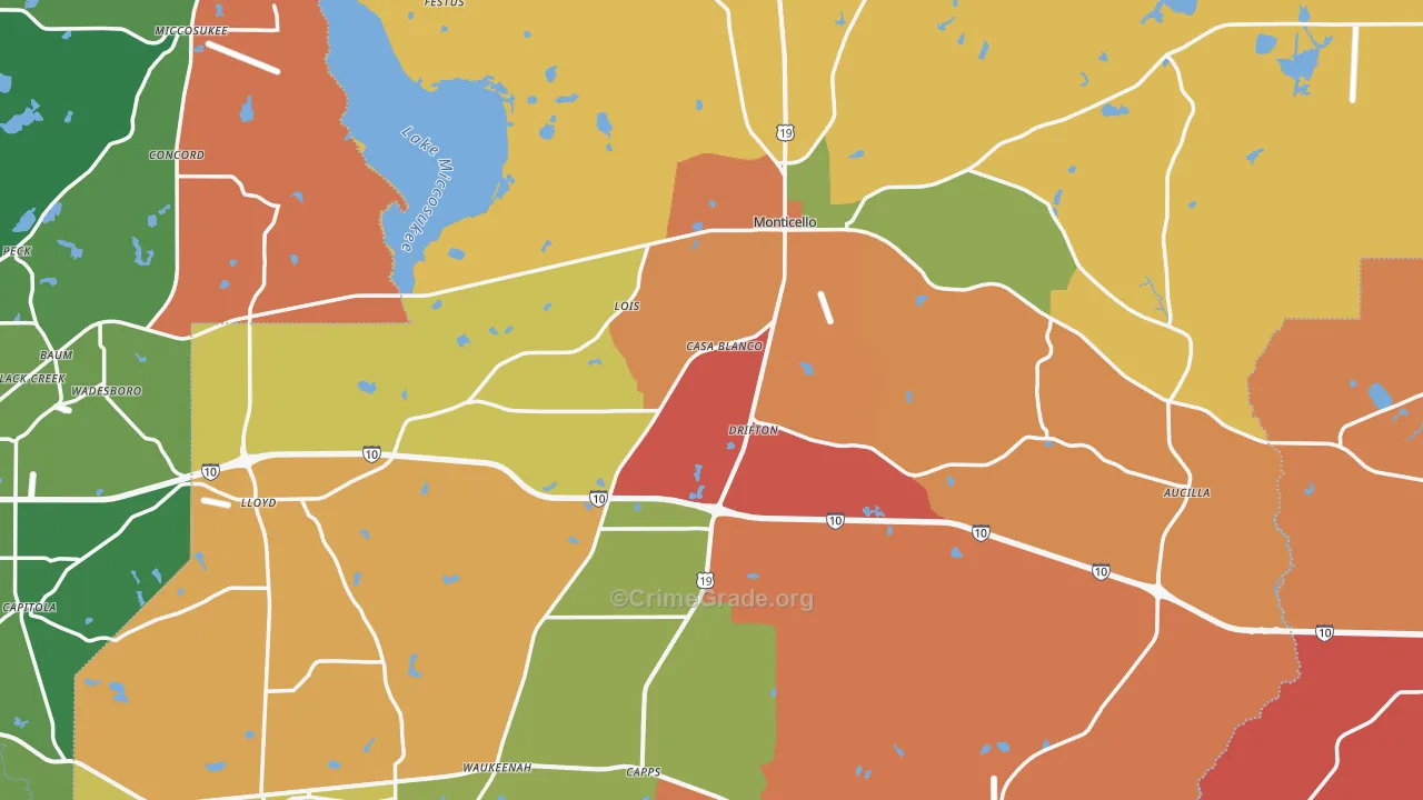 Jefferson County, FL Map of Burglary Rates