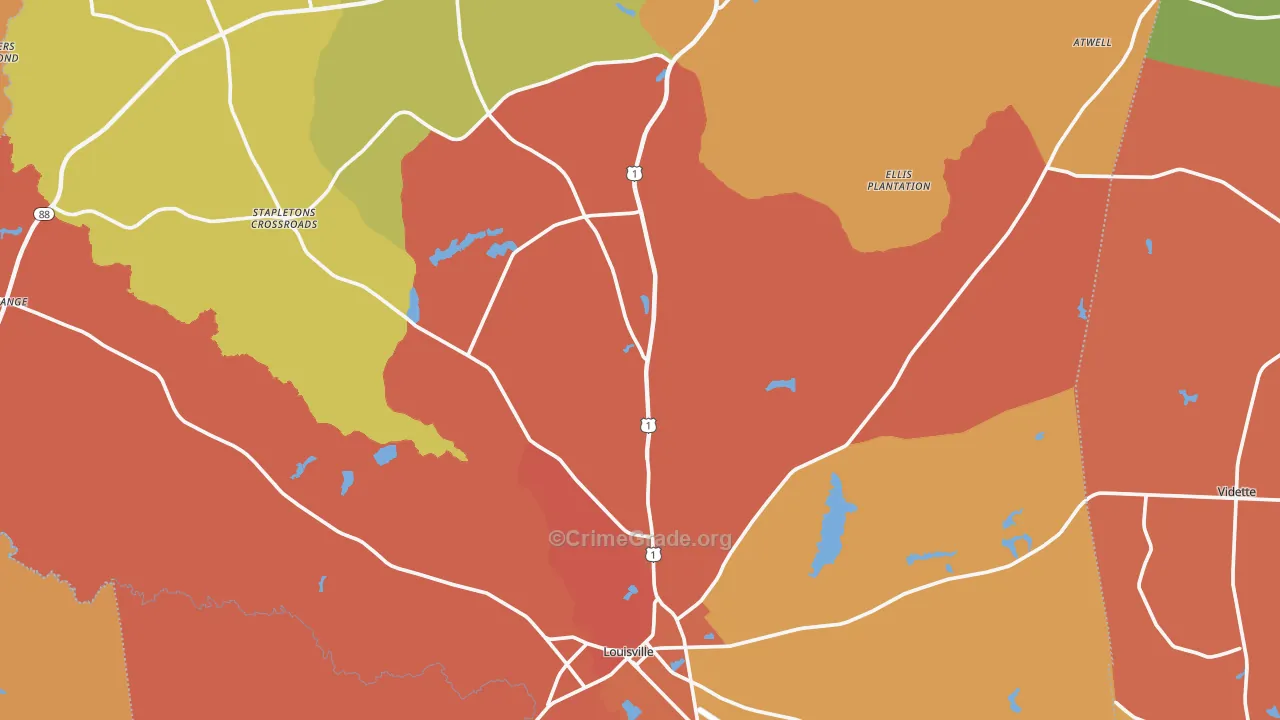 Jefferson County, GA Map of Burglary Rates