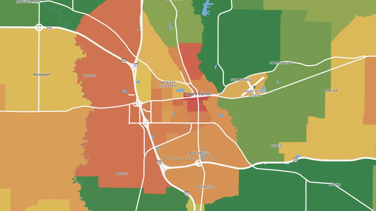 Jefferson County, IL Map of Burglary Rates