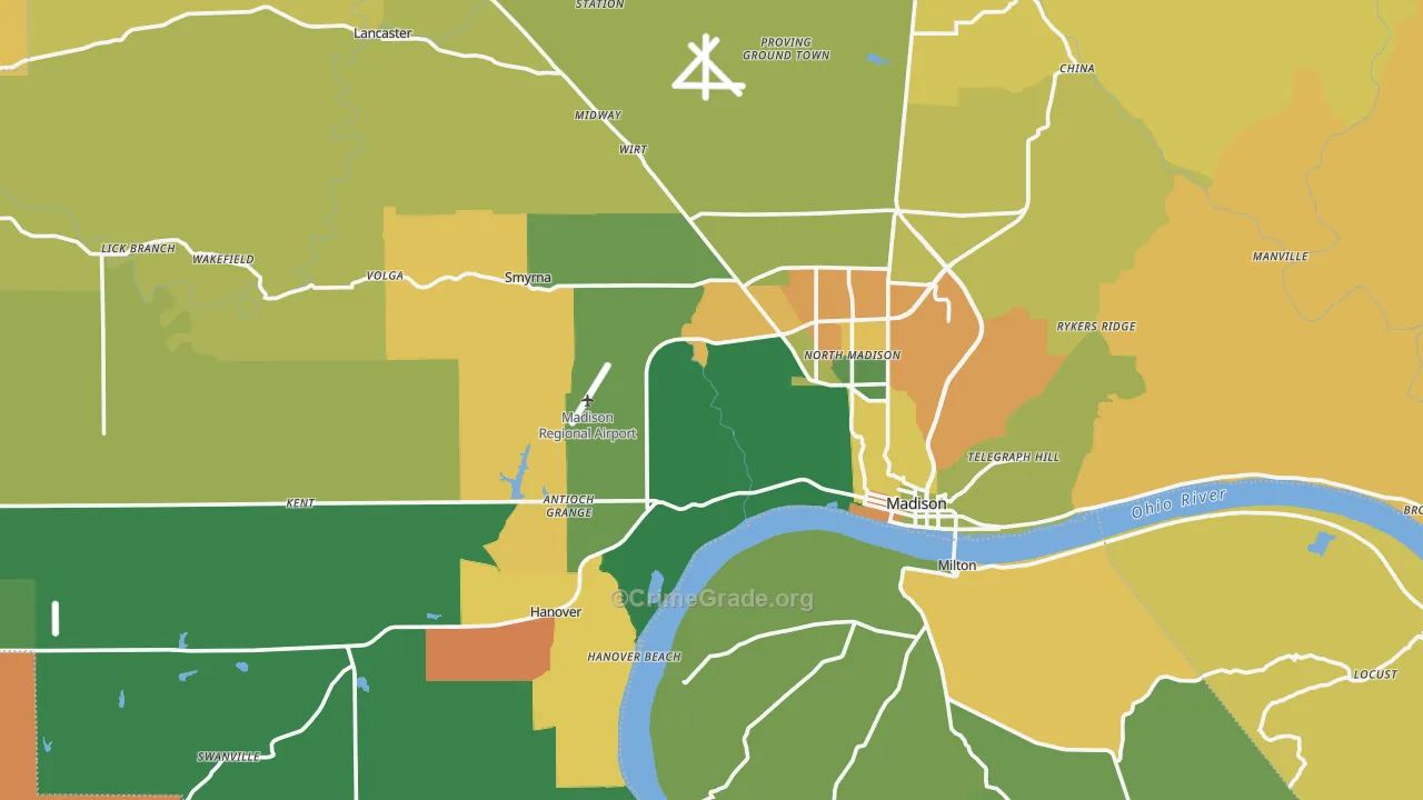 Jefferson County, IN Map of Burglary Rates