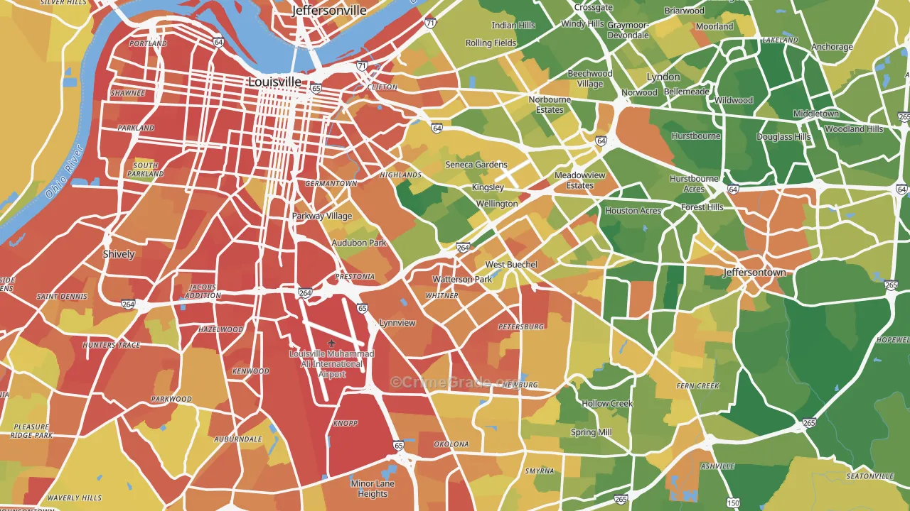 Jefferson County, KY Map of Burglary Rates