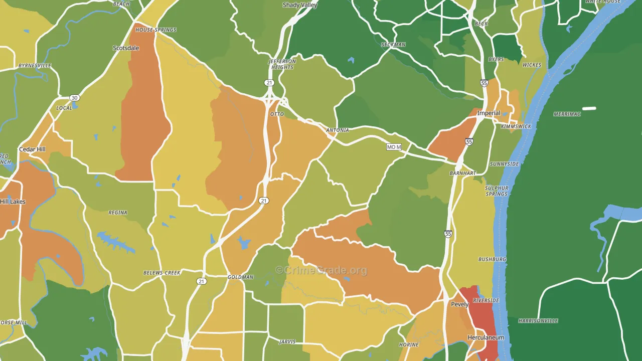 Jefferson County, MO Map of Burglary Rates
