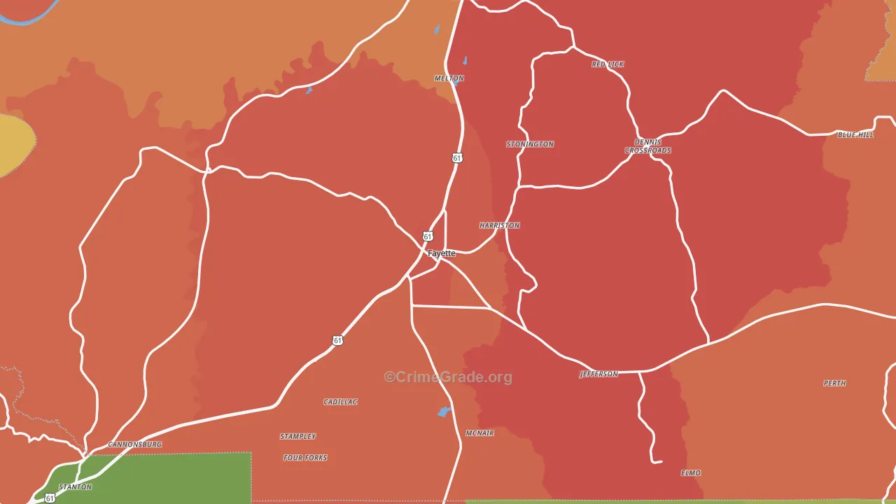 Jefferson County, MS Map of Burglary Rates