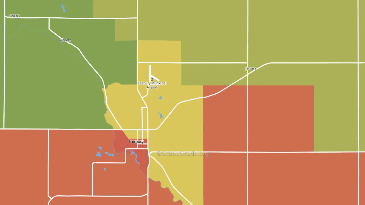 Jefferson County, NE Map of Burglary Rates