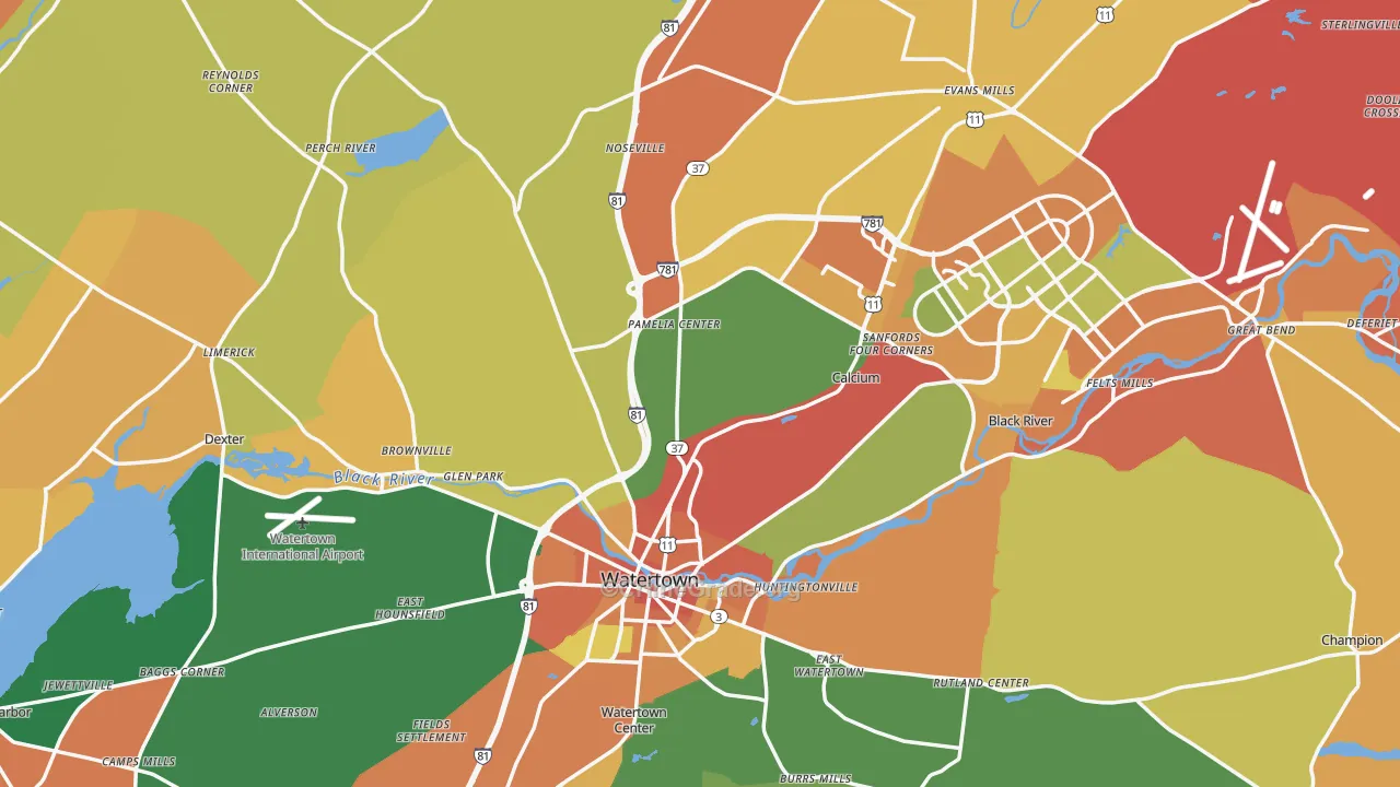 Jefferson County, NY Map of Burglary Rates