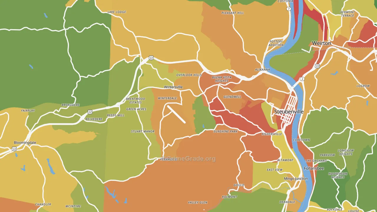 Jefferson County, OH Map of Burglary Rates