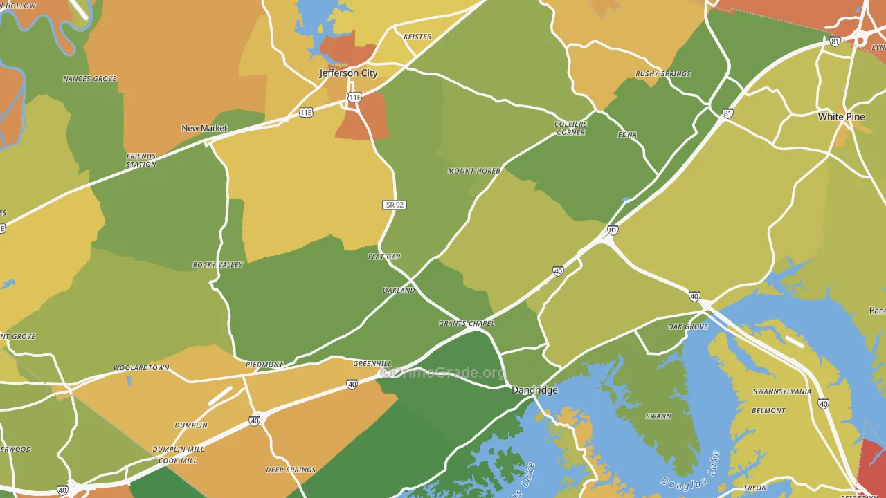 Jefferson County, TN Map of Burglary Rates