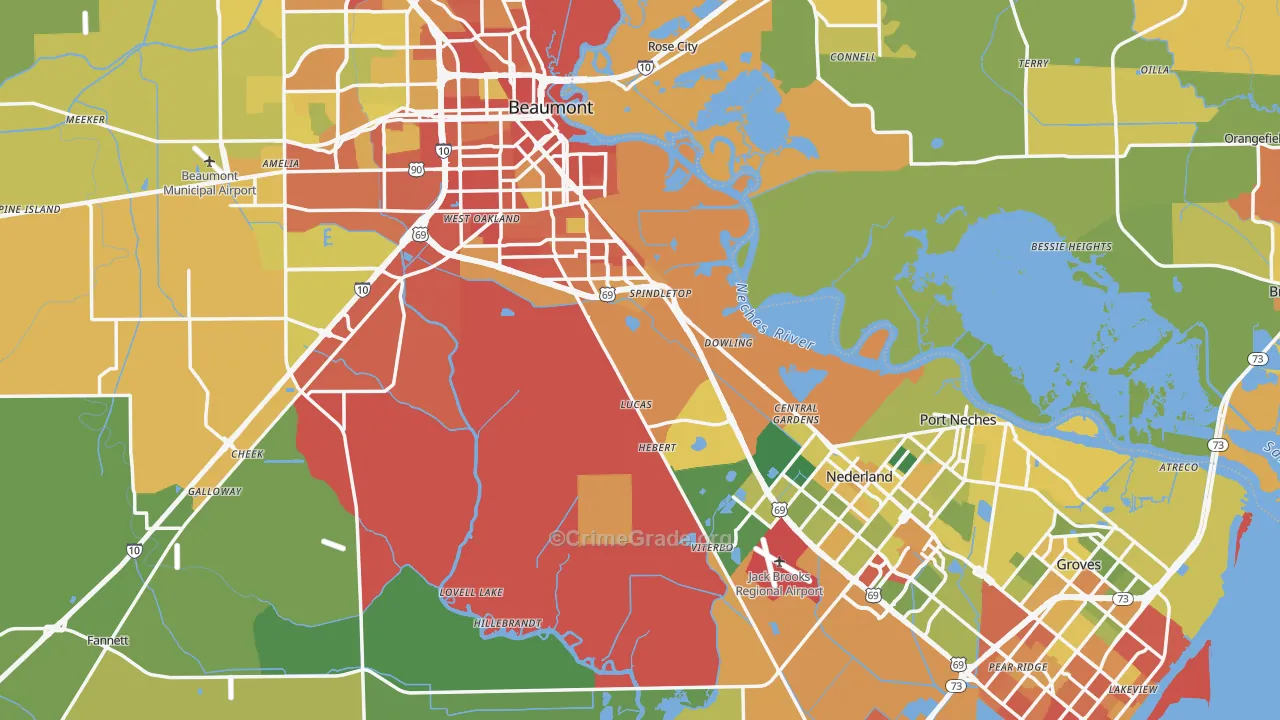 Jefferson County, TX Map of Burglary Rates