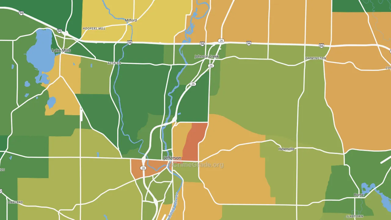 Jefferson County, WI Map of Burglary Rates