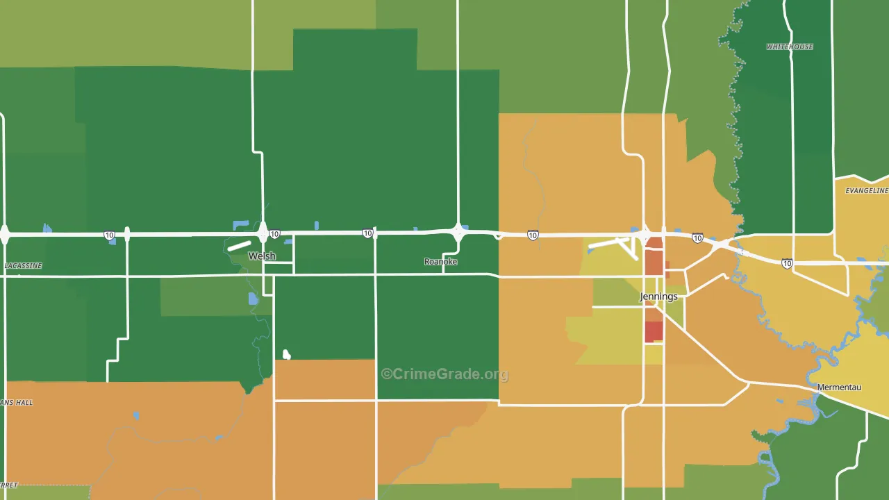 Jefferson Davis Parish, LA Map of Burglary Rates