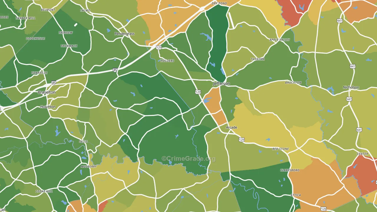Jefferson, GA Map of Burglary Rates