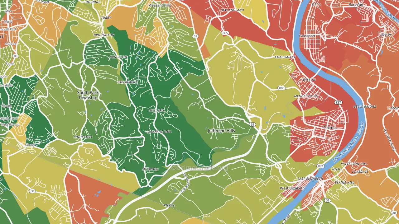 Jefferson Hills, PA Map of Burglary Rates