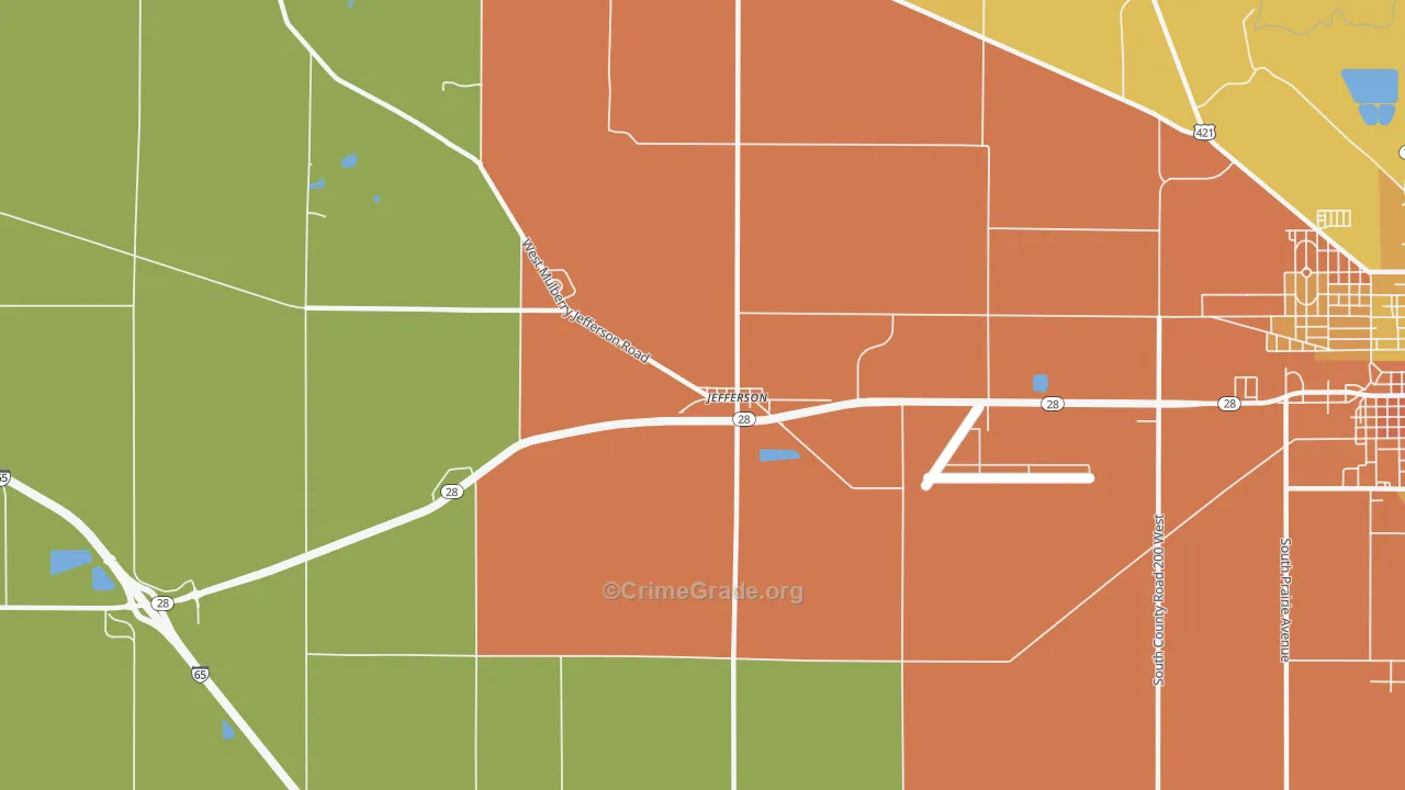 Jefferson, IN Map of Burglary Rates