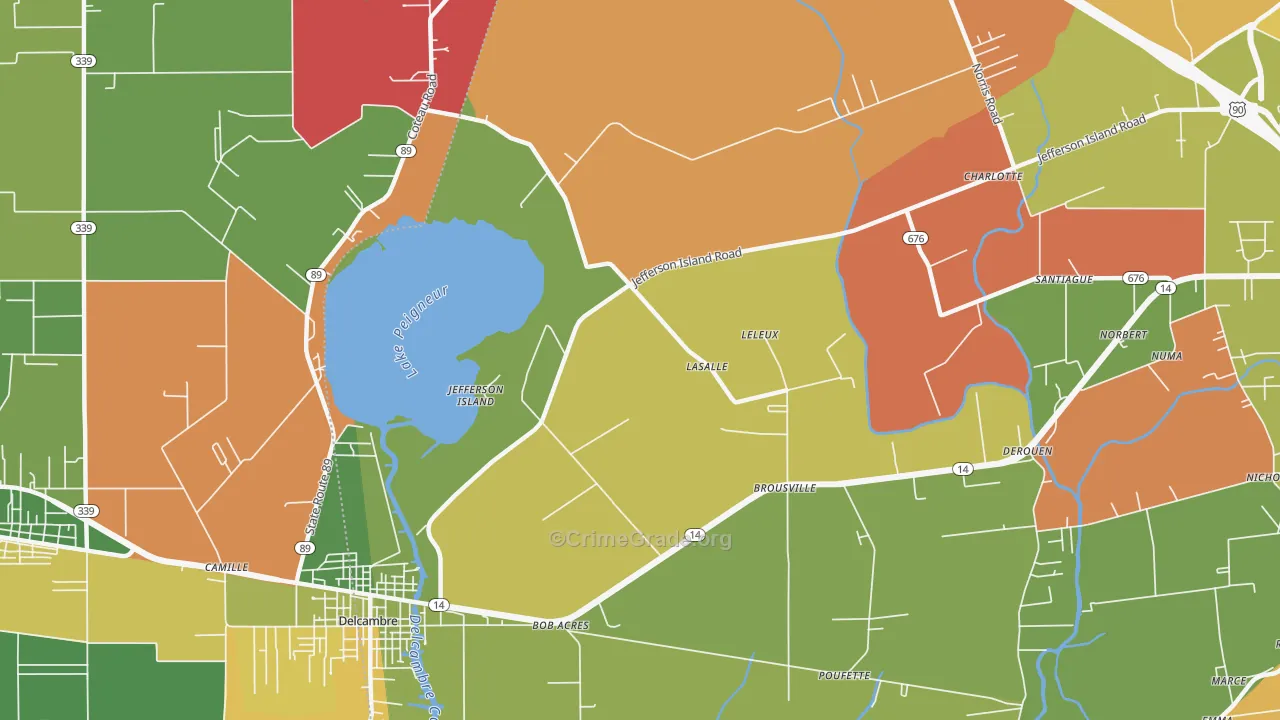 Jefferson Island, LA Map of Burglary Rates