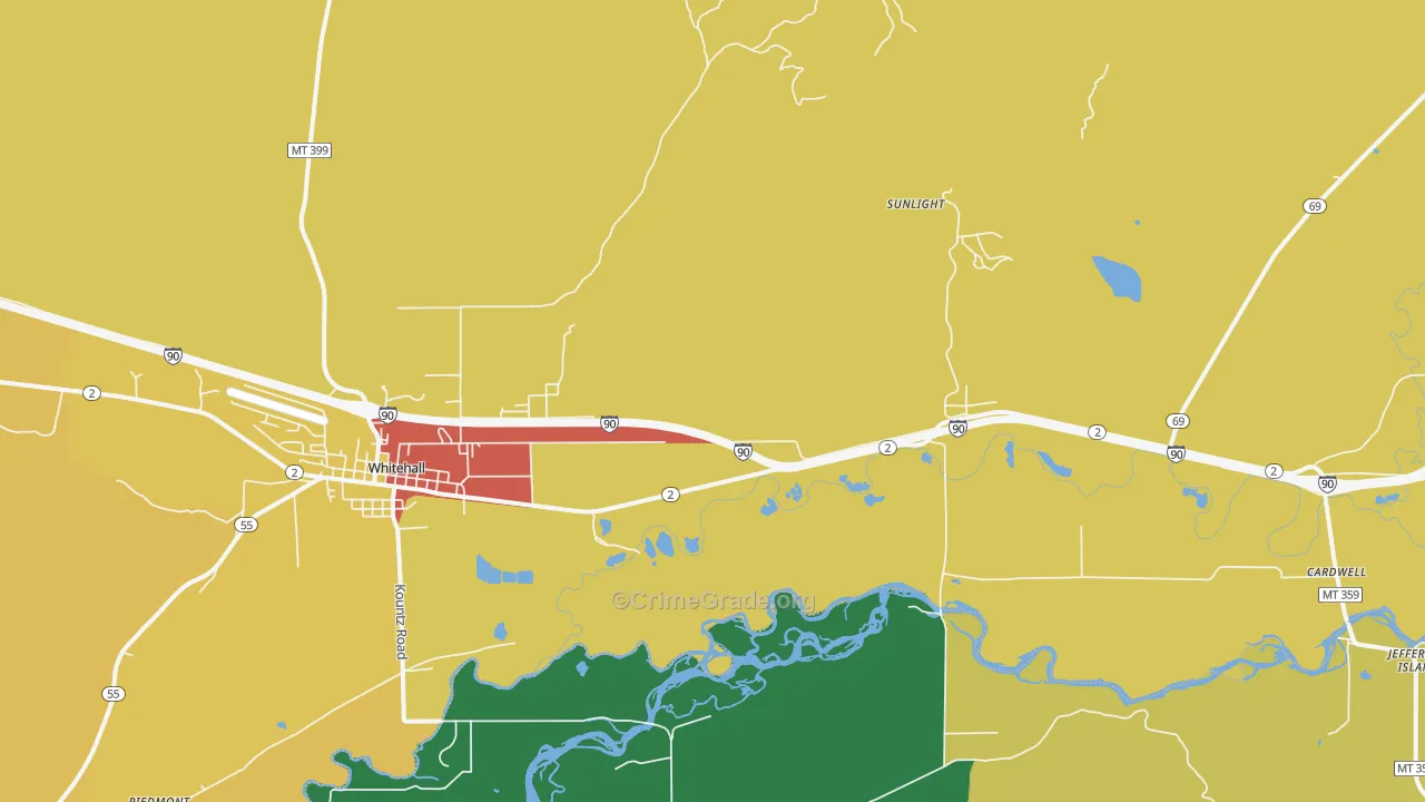 Jefferson Island, MT Map of Burglary Rates