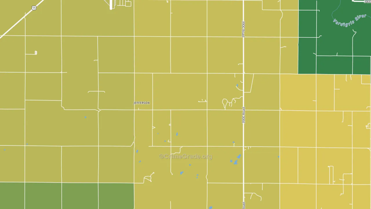 Jefferson, KS Map of Burglary Rates
