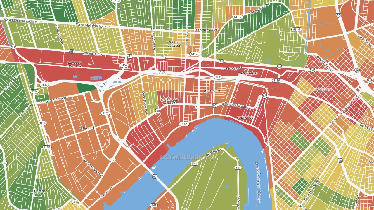 Jefferson, LA Map of Burglary Rates