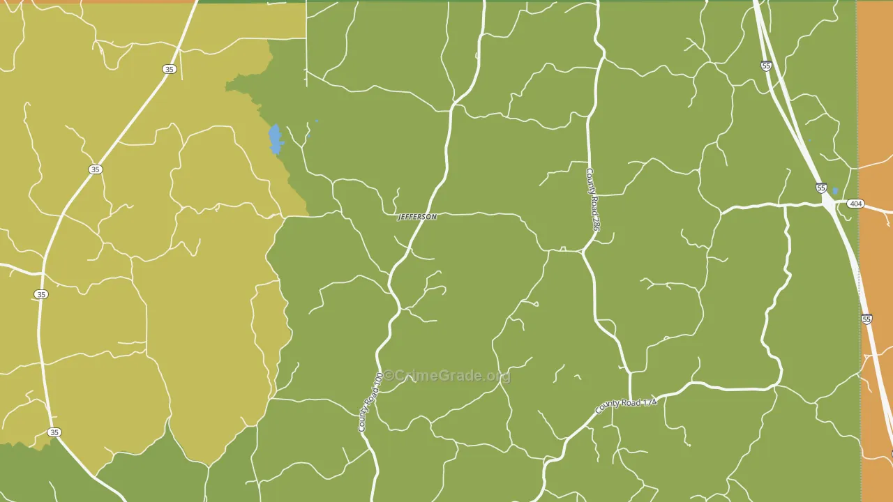 Jefferson, MS Map of Burglary Rates