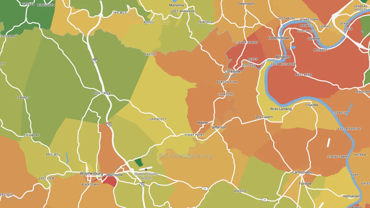 Jefferson, PA Map of Burglary Rates