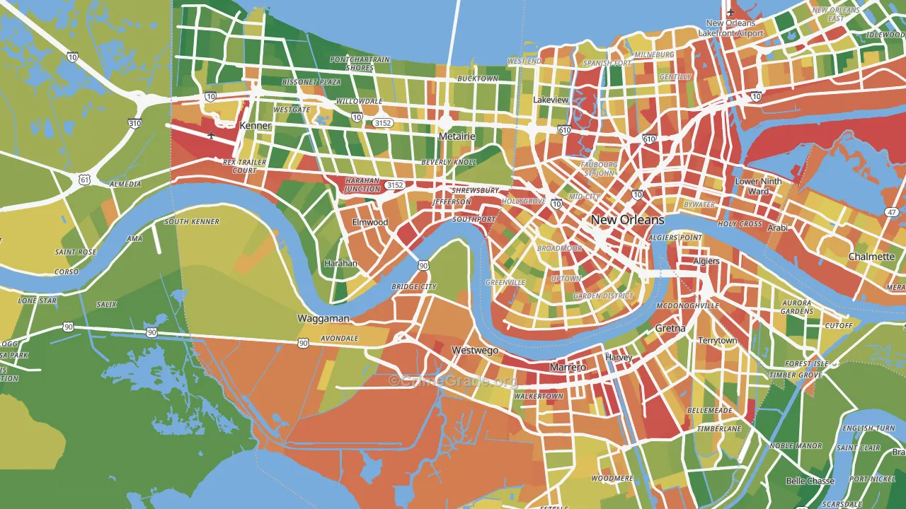 Jefferson Parish, LA Map of Burglary Rates