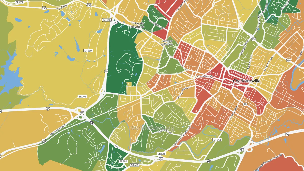 Jefferson Park, Charlottesville, VA Map of Burglary Rates