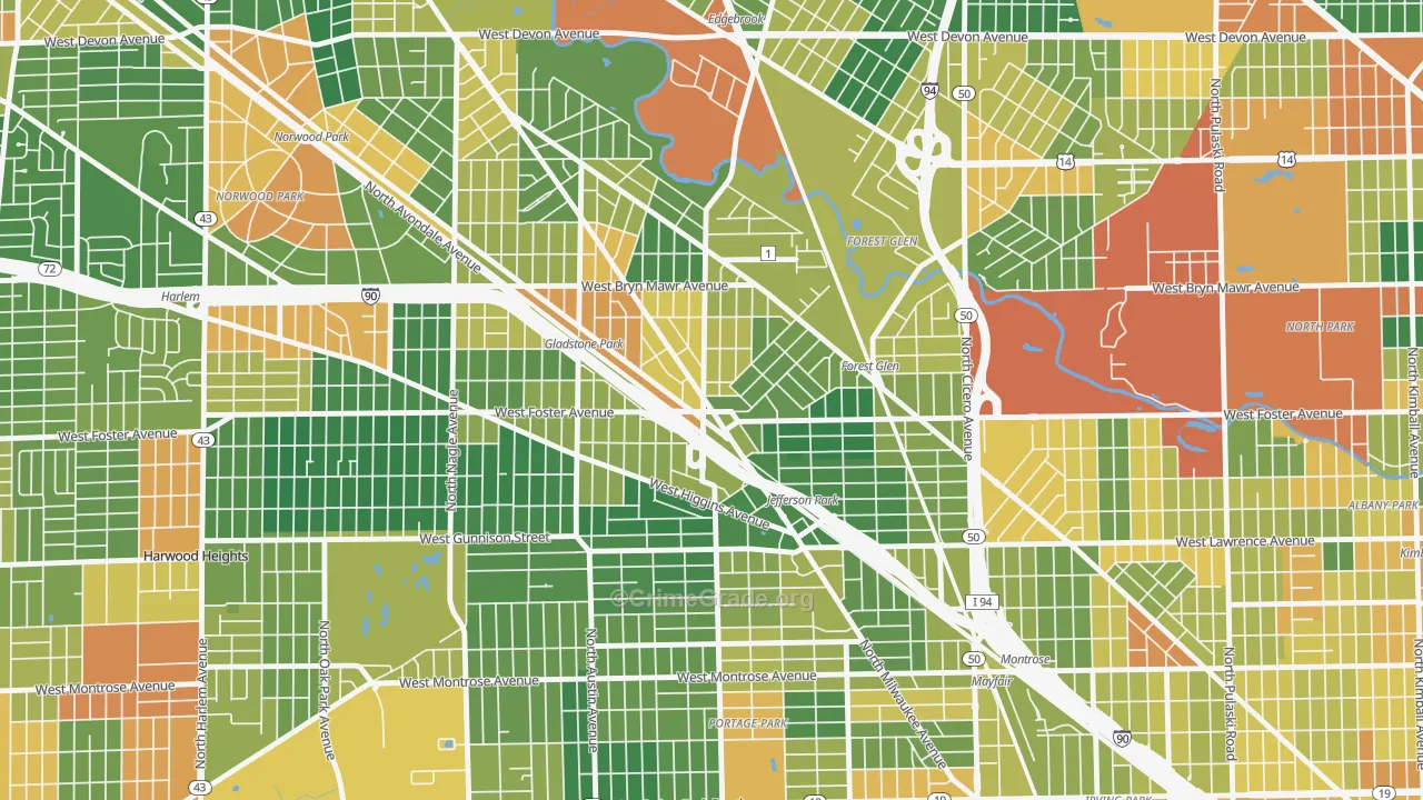 Jefferson Park, Chicago, IL Map of Burglary Rates
