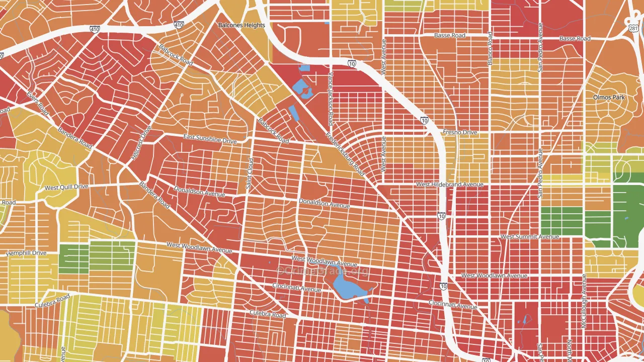 Jefferson, San Antonio, TX Map of Burglary Rates