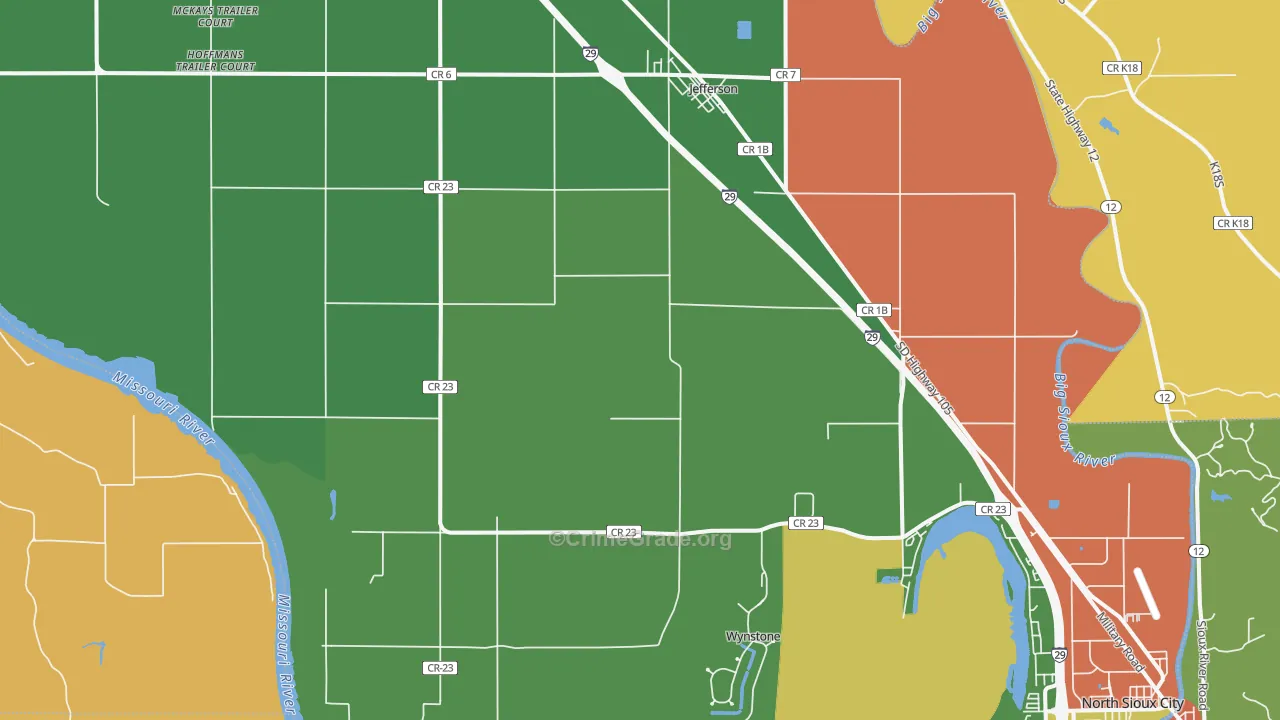 Jefferson, SD Map of Burglary Rates
