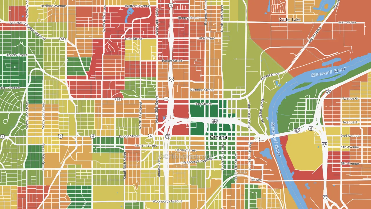 Jefferson Square, Omaha, NE Map of Burglary Rates