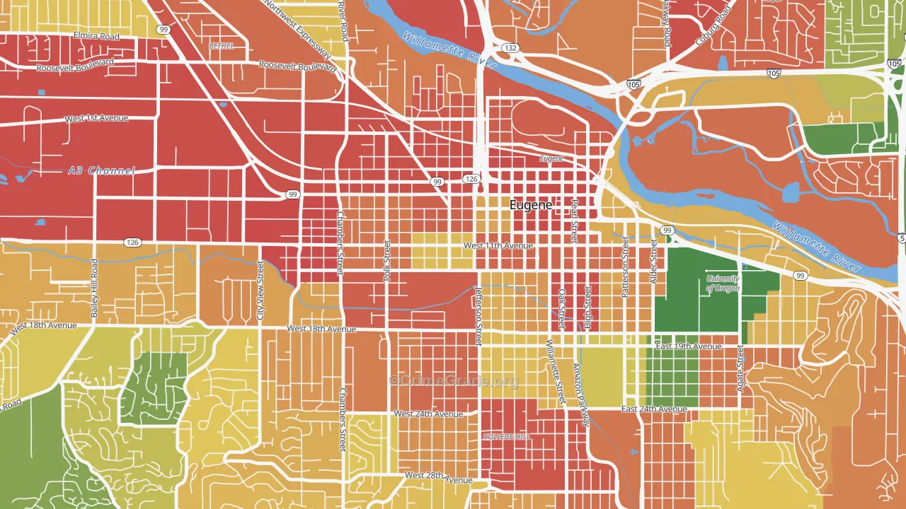 Jefferson Westside, Eugene, OR Map of Burglary Rates