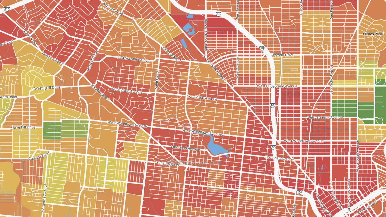 Jefferson-Woodlawn Lake, San Antonio, TX Map of Burglary Rates