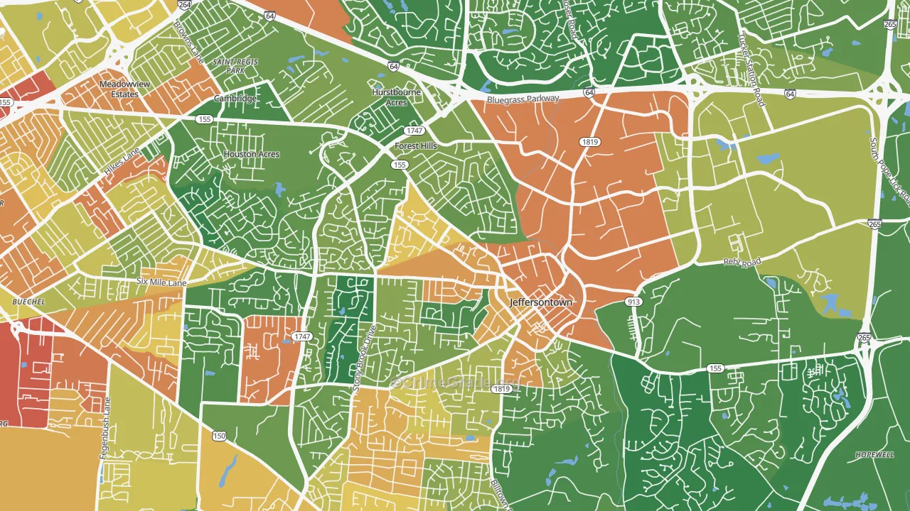 Jeffersontown, KY Map of Burglary Rates