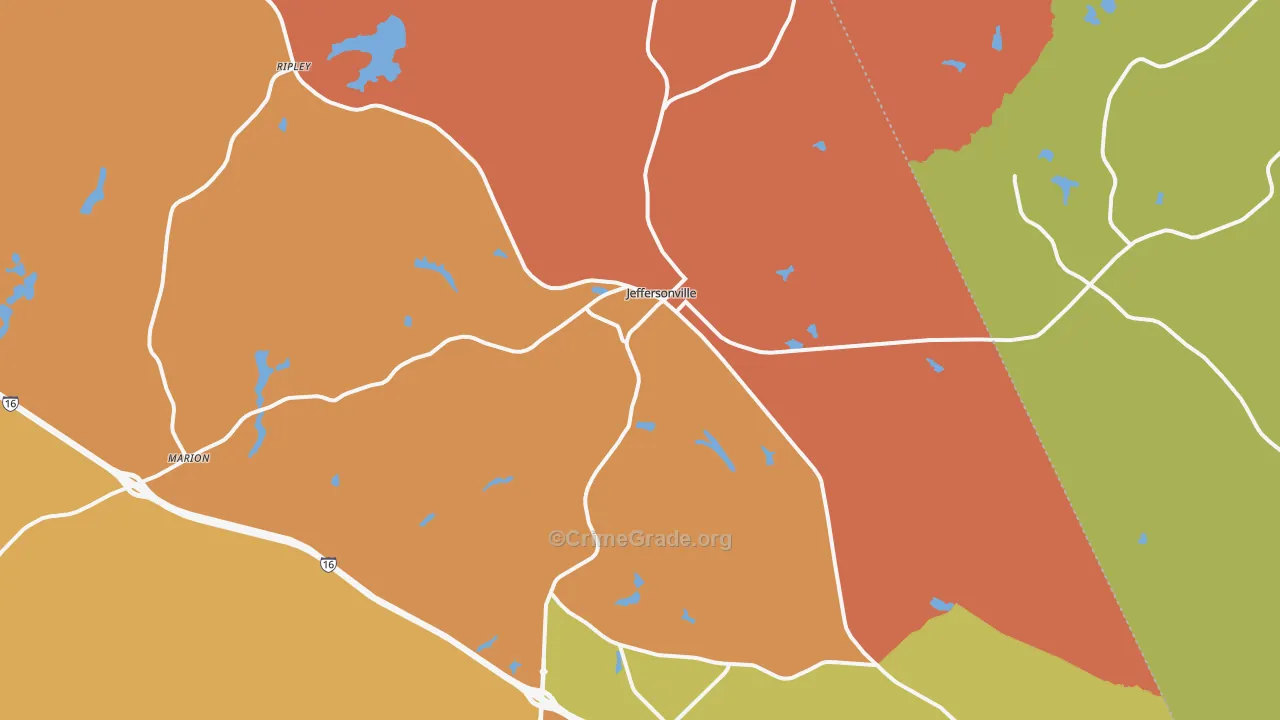 Jeffersonville, GA Map of Burglary Rates