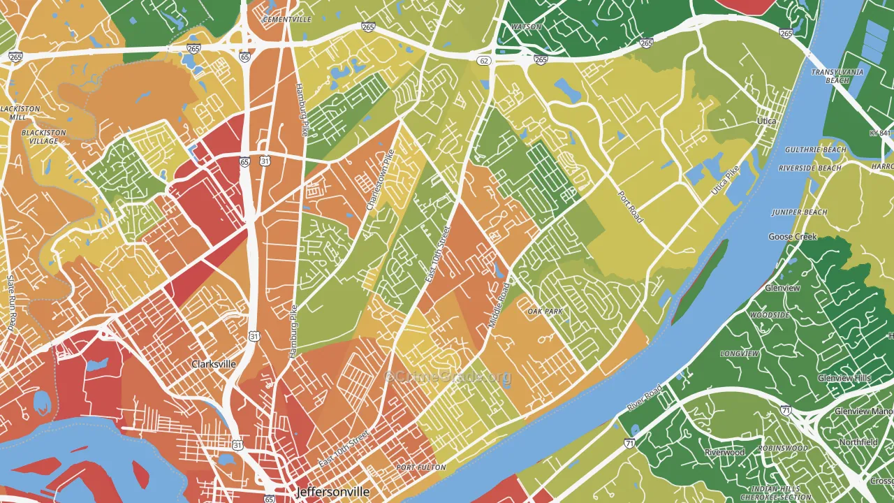 Jeffersonville, IN Map of Burglary Rates