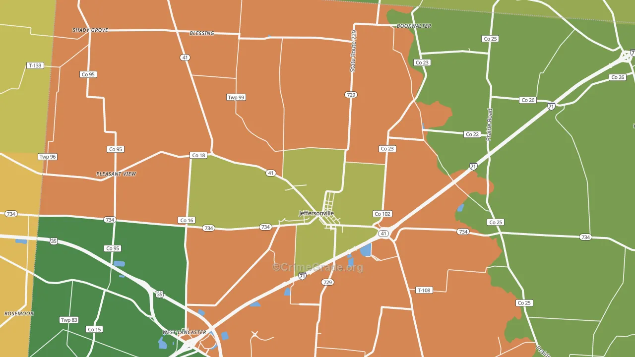 Jeffersonville, OH Map of Burglary Rates