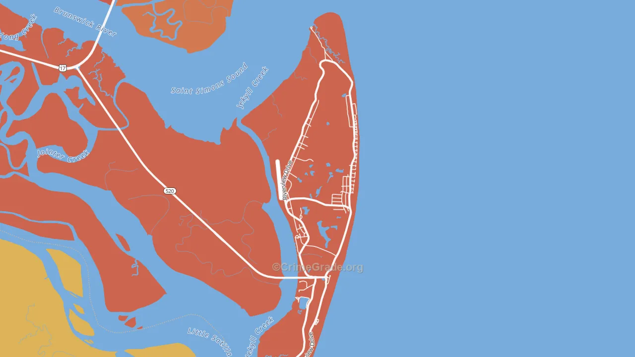 Jekyll Island, GA Map of Burglary Rates
