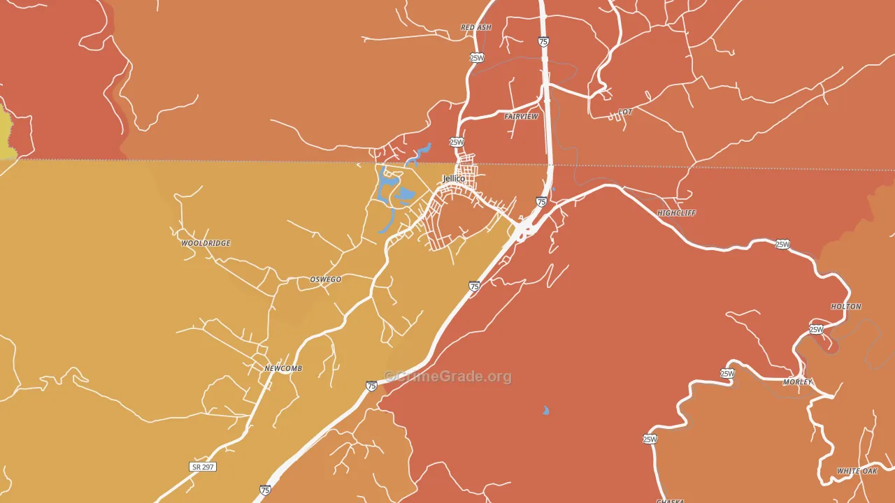 Jellico, TN Map of Burglary Rates