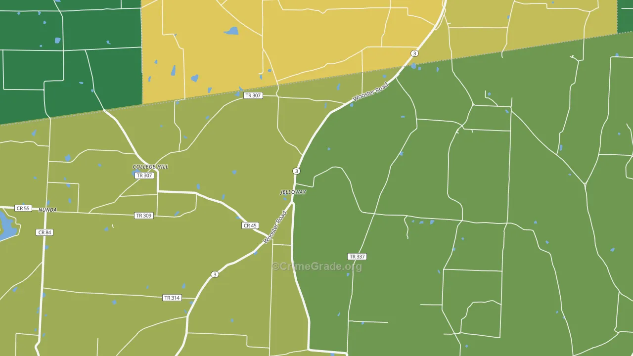 Jelloway, OH Map of Burglary Rates
